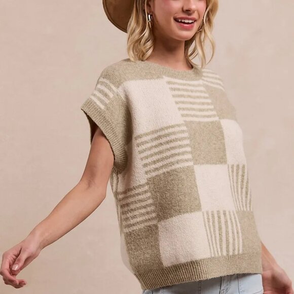 BiBi Checker‎ With Stripes Pattern Sleeveless Sweater - Picture 4 of 5